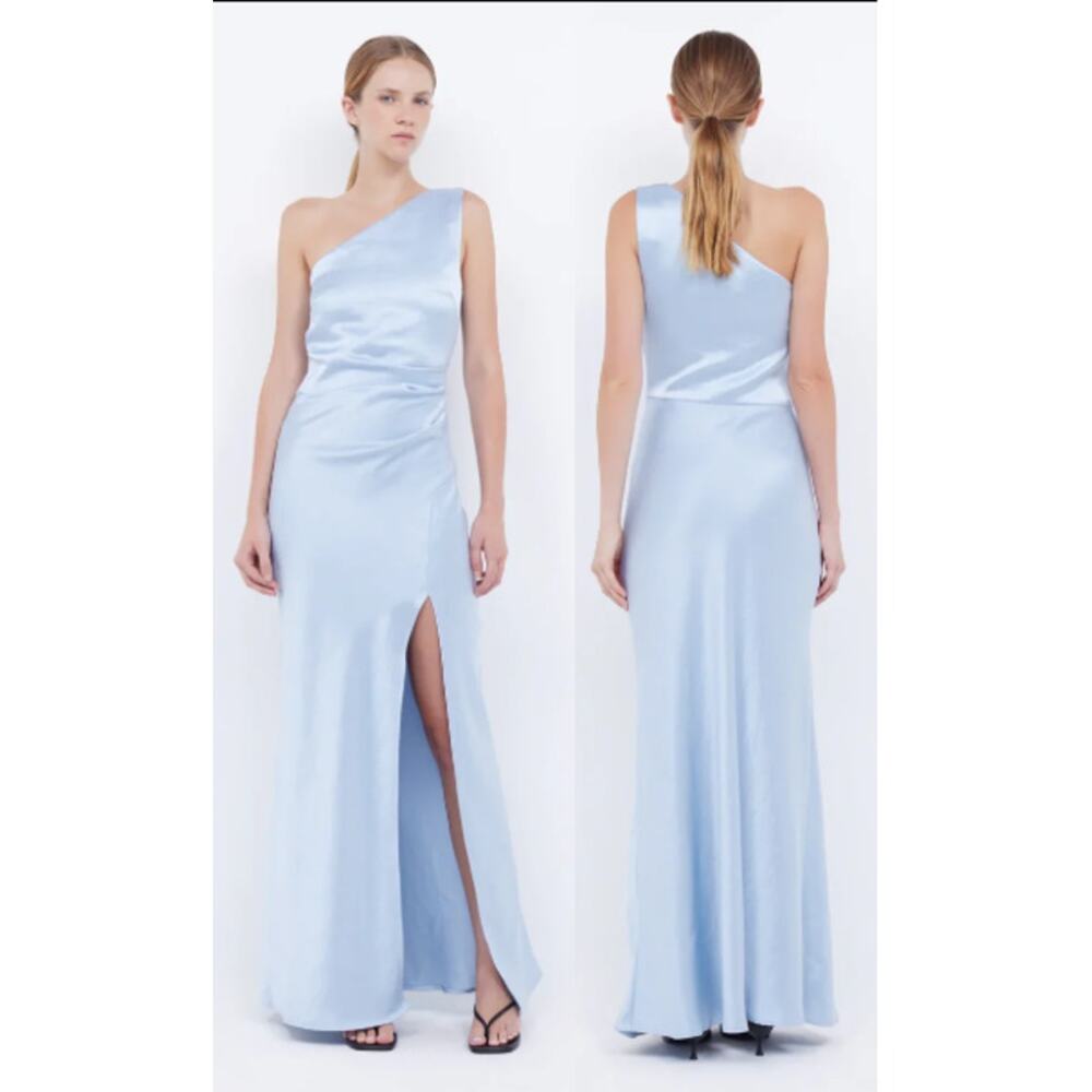 NWT Bec & Bridge The Dreamer Asymmetric Slit Maxi Dress Dusty Blue Women's US 4